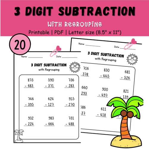 3 digit subtraction with regrouping math worksheets | 2nd-3rd grade ...