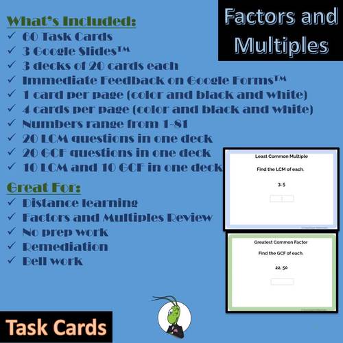 Least Common Multiple and Greatest Common Factor Digital Task Cards Google™