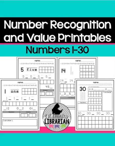 Kindergarten Number Recognition And Value Printables 1 To 30 Worksheets