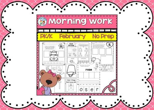 February Morning Work for Kindergarten | Language Arts & Math | PreK