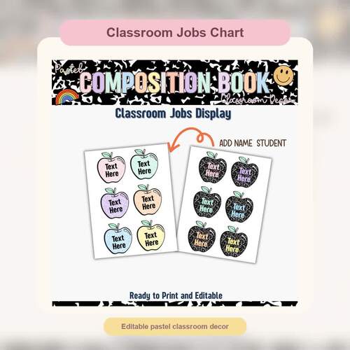 Editable Classroom Jobs Chart | Pastel Composition Book Decor by ...
