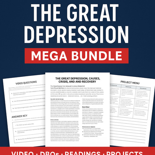 Preview of The Great Depression MEGA Bundle | DBQs, Readings, Video Guide, Projects, Ticket