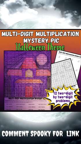 HALLOWEEN-MATH WORKSHEET-MULTI-DIGIT MULTIPLICATION-TURTLE HEAD-4TH GRADE