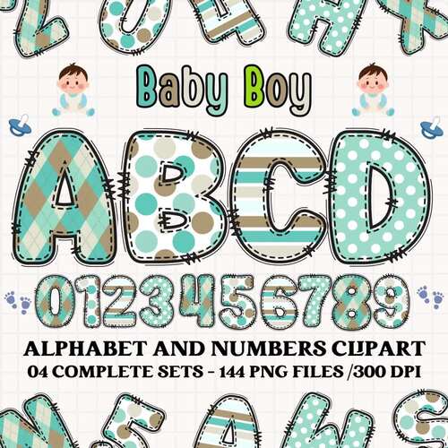 Baby Boy PNG Alphabet clipart, doodle letters for classroom crafts
