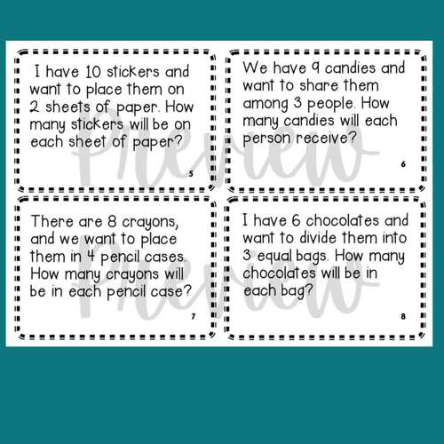 Division One Digit Word Problems Task Cards by Bilingual Teaching Made Easy