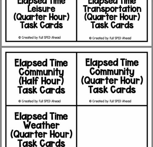 Elapsed Telling Time Task Cards for Special Education Task Boxes