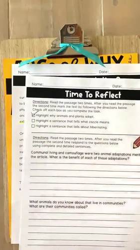 Animal Adaptations Reading Comprehension Passages ELA Test Prep 3rd 4th 5th