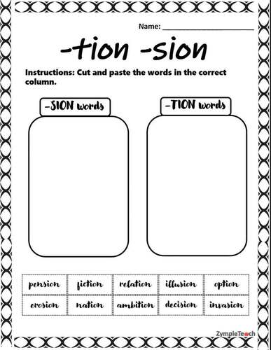tion sion suffix worksheets by ZympleTeach TPT