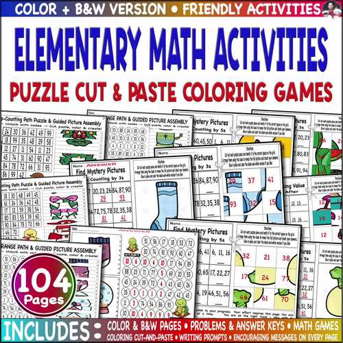 Math Learning Worksheets for Kids | Puzzle, Mystery Picture, Cut, Paste ...