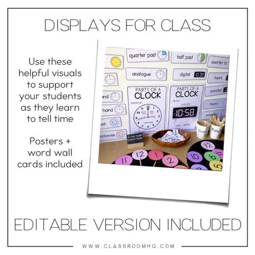 Telling Time Posters & Word Wall Pack Learn to Read Digital