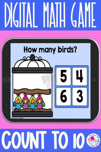 COUNTING TO 10 MATH BOOM CARDS - PETS BIRDS by Primary Piglets | TPT