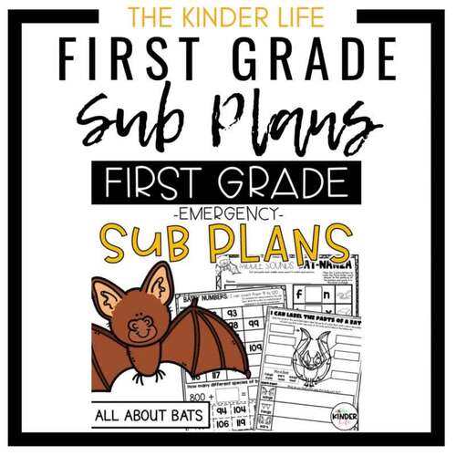 First Grade Bats Emergency Sub Plans | NO PREP October Halloween Sub ...