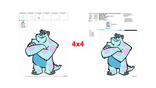 Sully blue monster smiling crossed arms embroidery designs - Instant ...