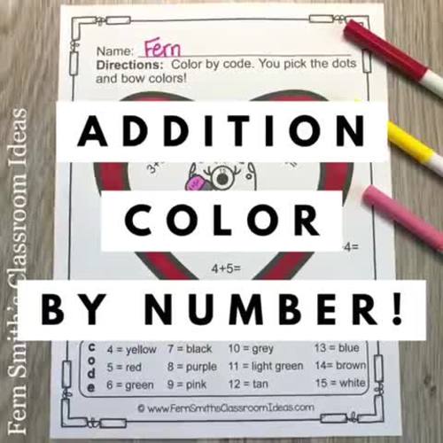 Valentine's Day Color By Number Addition by Fern Smith's Classroom Ideas