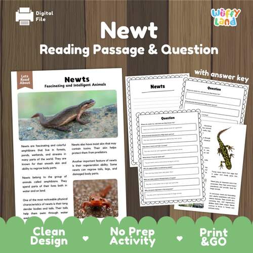 Newt Reading Comprehension Passages and Life Science Activity Pack by ...