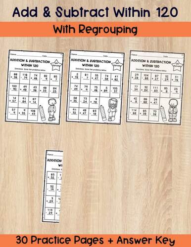 Back to School Mixed Addition & Subtraction to 120 With Regrouping Math ...