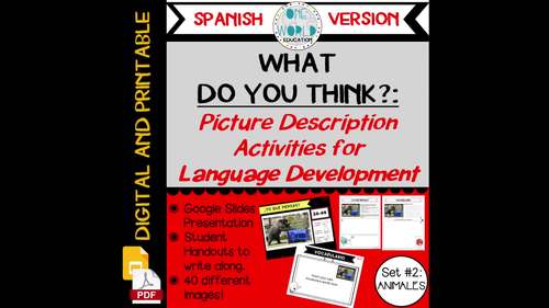 Language Development Pictures (Set #2: Animales) SPANISH: Desarrollo de ...