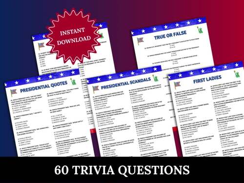 American Presidents Trivia | Printable American History Quiz with 60 ...