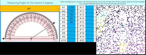 Measuring Angles Using a Protractor Math Pixel Art | To the nearest 5 ...