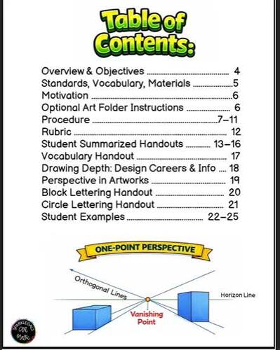 One Point Perspective Drawing Lesson – Name Design Art Project - Middle School