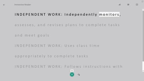 Preview of INDEPENDENT WORK - Immersive Reader Screen Capture Video +Learning Skills Rubric