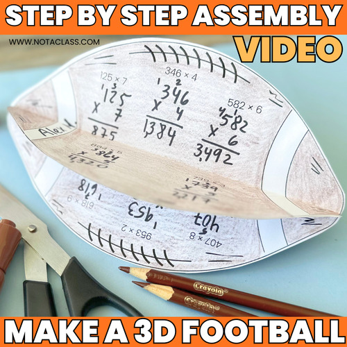 Preview of 3D Football Assembly Video for Students, The Big Game Math Craft, Football Craft
