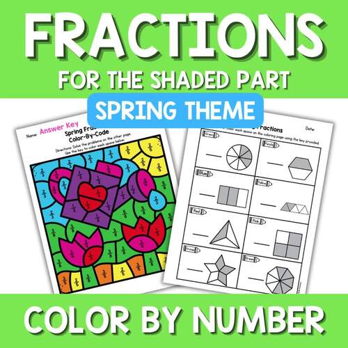 Spring Fractions Color by Number Code Math Activity No Prep Craft Worksheet