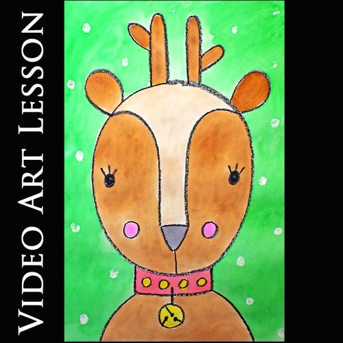 Preview of REINDEER Art Lesson | CHRISTMAS & WINTER Drawing & Watercolor Painting Project