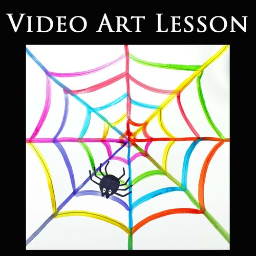 Preview of SPIDER in a WEB Art Project | EASY HALLOWEEN Directed Drawing & Painting Lesson