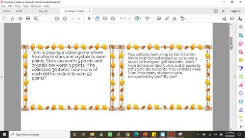 Systems of Equations Word Problems: Task Cards - 15 Problems | TPT