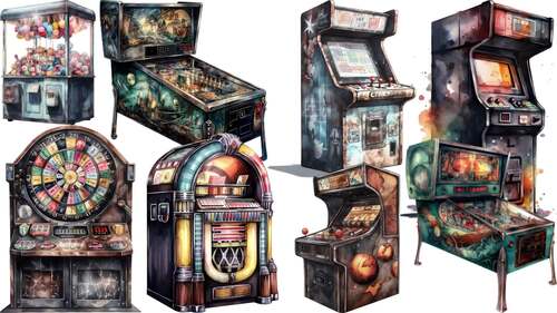 Watercolor Fantasy Arcade Clipart Set of 20 Files by ArtisticTimberStudio