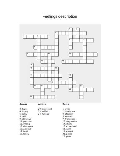 Feelings in French Crossword by Real Life Language | TPT