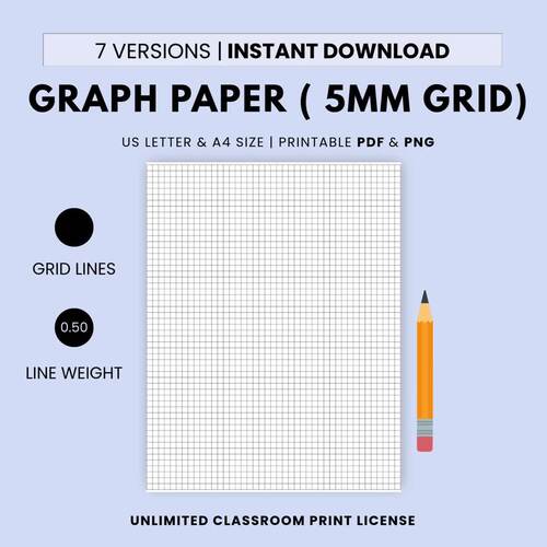Printable Graph Paper 5mm Grid for Math and Science US Letter a4 Black ...