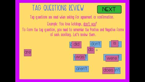 Tag Questions | ESCAPE ROOM | BOOM Cards | Worksheets | Bingo | Game