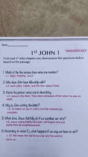 1st, 2nd, 3rd John Bible Bell Ringer Comprehension Questions | TPT