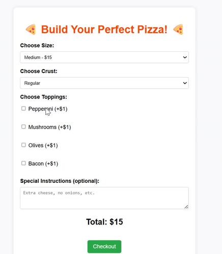 HTML JavaScript & Online Payments Pizza Ordering Website