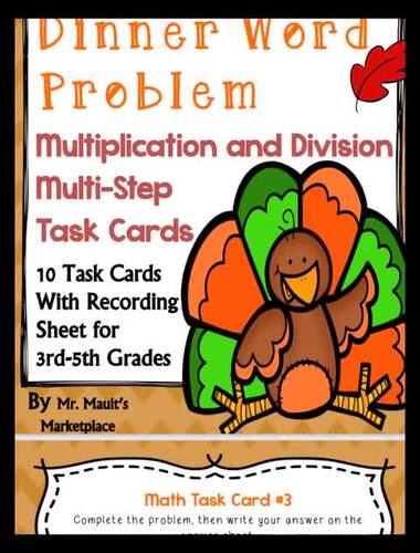 Thanksgiving Math: Multi-Step Word Problem Task Cards (3rd-5th grades)