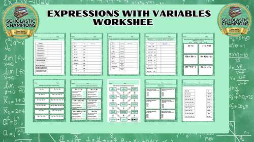 EXPRESSIONS WITH VARIABLES * Middle School Math Pre-Algebra Worksheets