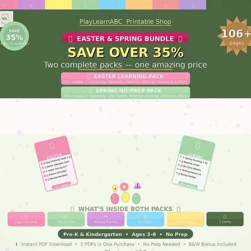 Easter and Spring Bundle No Prep | Pre-K Kindergarten | Easter Learning ...