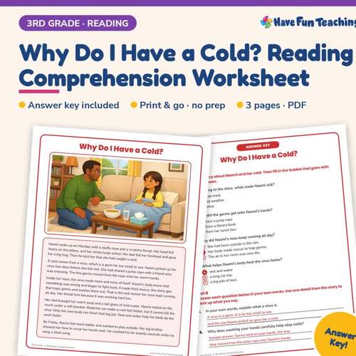 Why Do I Have a Cold? Reading Comprehension Worksheet | 3rd Grade Health