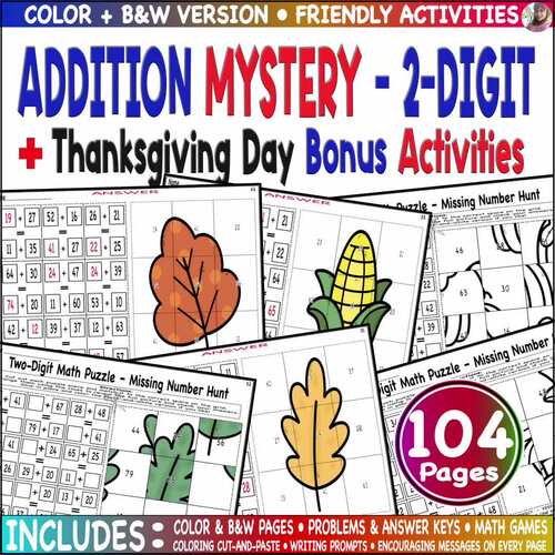 2-Digit Addition Mystery Worksheets – Fun Missing Number Math Puzzles Quick Way