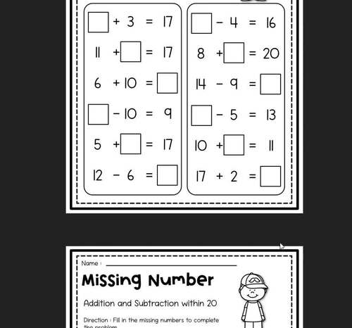 Missing Addends and Subtrahends Worksheets-addition and subtraction ...