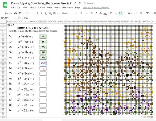 Digital Pixel Art Math Solving Quadratics Equations by ...