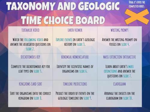 Taxonomy and Geologic Time Digital Choice Board by Science Lessons That ...
