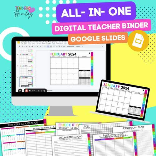 All in One Digital Teacher Binder, Lesson Planner, Google Slides