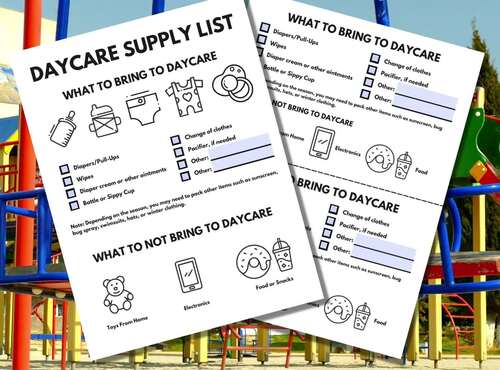 Childcare Supply List, Daycare Supply List For Parents
