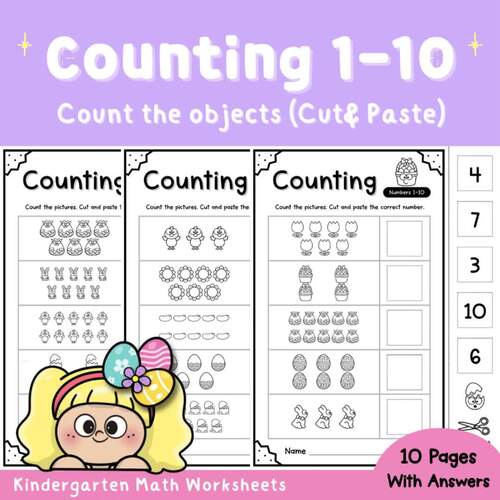Easter Counting 1–10 Cut and Paste Worksheets | Kindergarten Math ...