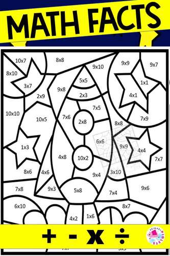 Space Color by Number Code Addition Subtraction Multiplication Coloring ...