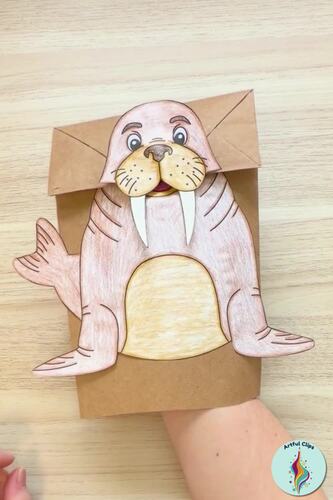 Walrus Craft: Paper Bag Puppet Template, Preschool & Kindergarten ...