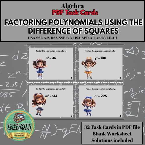 FACTORING POLYNOMIALS USING THE DIFFERENCE OF SQUARES * Algebra PDF ...